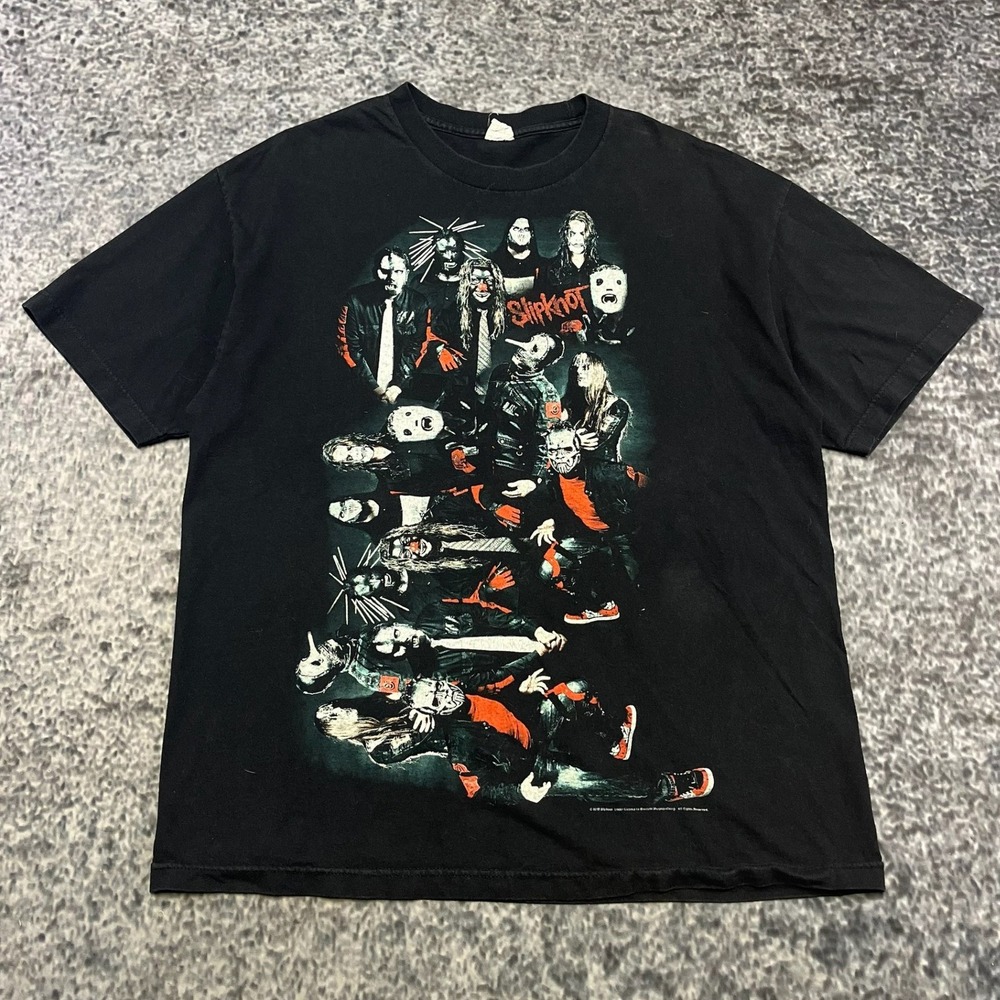 Vintage Y2K Slipknot T Shirt Mens XL Black 2010 Heavy Metal Double Sided 2010